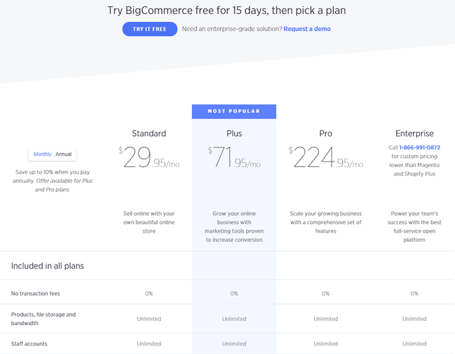 BigCommerce pricing plan